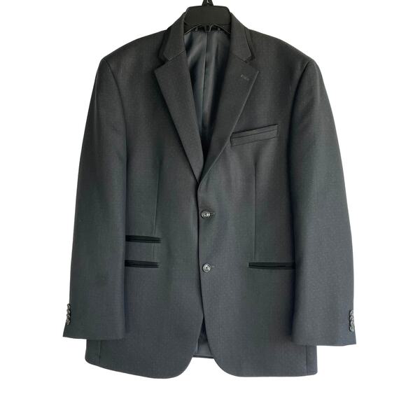 Sean John Satin Trim Pindot Blazer Sport Coat Men 40R Black Preppy Semi-Formal - Picture 1 of 9